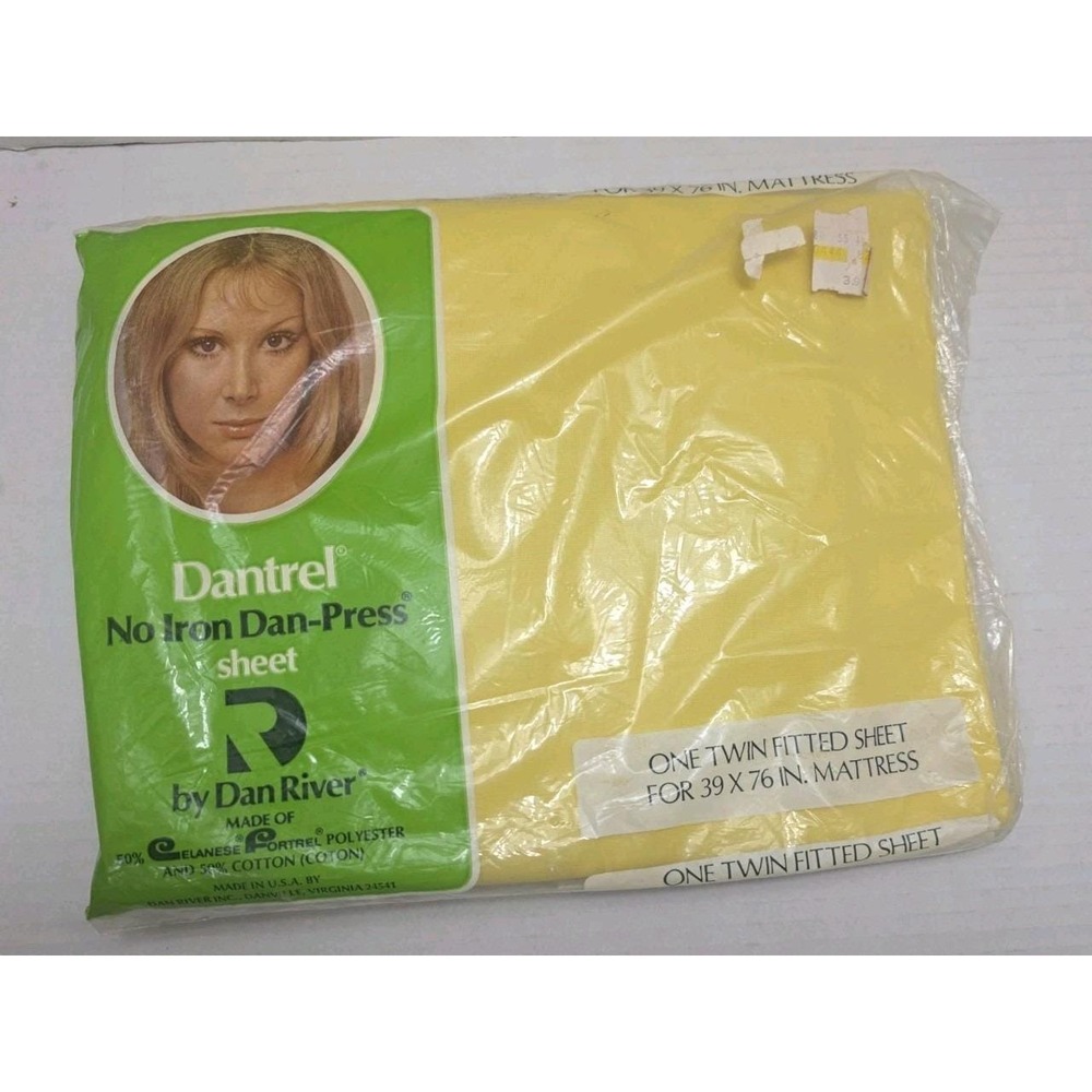 Vintage Dan River Dantrel Twin Fitted Sheet Yellow No Iron NOS 50/50 Cotton Poly
